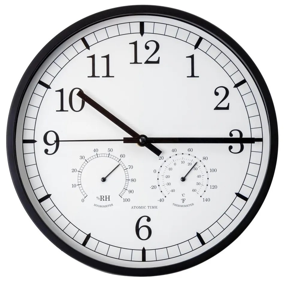 Nástenné hodiny s teplomerom a vlhkomerom pr. 30 cm 1xAA čierna/biela