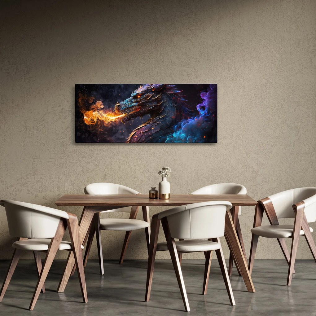 Obraz - Drak pľuvajúce plamene (120x50 cm)