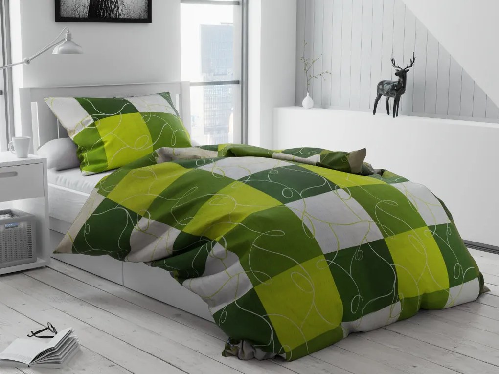 Písecké lůžkoviny Bavlnené obliečky Šach zelený Typ zapínanie: 70x90 cm, 140x220 cm