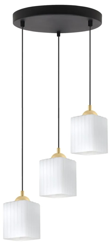 Závesné svietidlo Riffle Square, 3x biele sklenené tienidlo, b/g, o