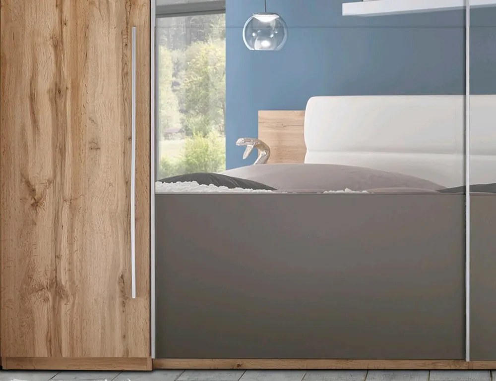 Šatníková skriňa Mega, 312 cm, dub wotan/šedá