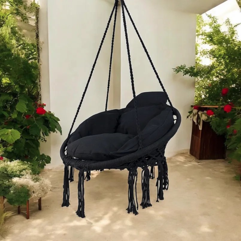 Závesné kreslo s vankúšom - bocianie hniezdo 80 cm antracit