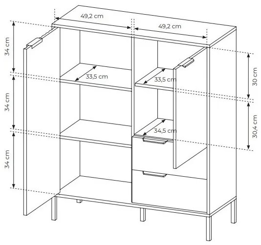 Komoda Rastafa 2D2S (dub artisan + čierna). Vlastná spoľahlivá doprava až k Vám domov. 1071378