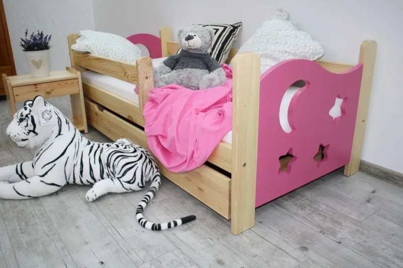 Detská posteľ SEVERYN + rošt ZADARMO, s úložným priestorom, borovica/ružová, 70x160cm
