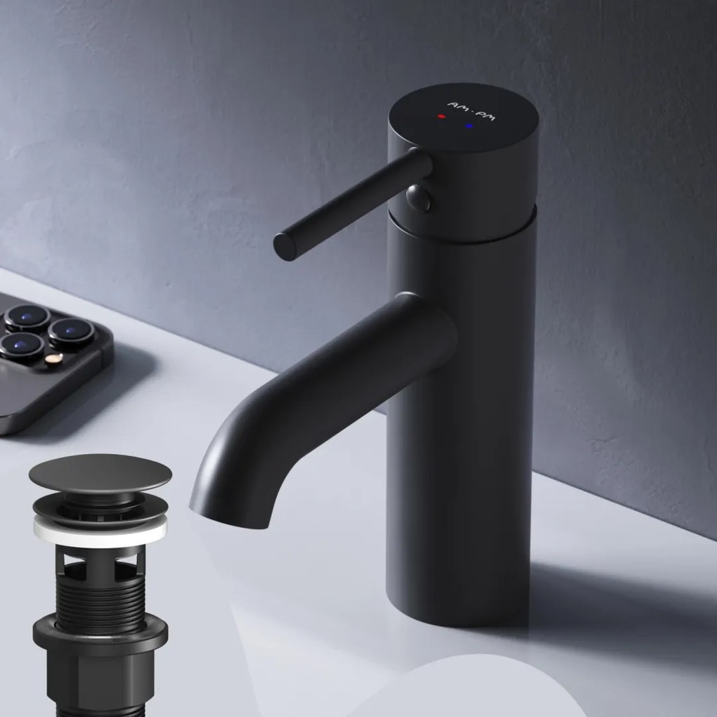 Umývadlová batéria AM.PM Spike FPA82122 jednopáková s odtokovým ventilom, čierna