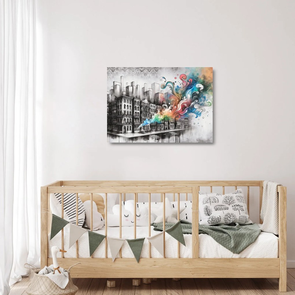Sklenený obraz - Priemyselný život (70x50 cm)