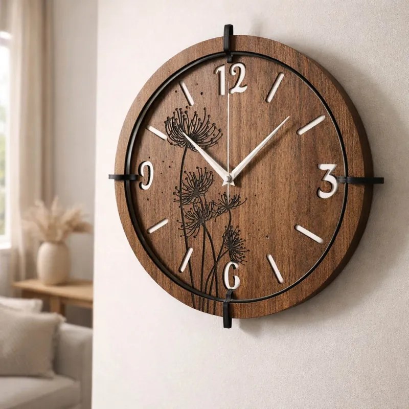 Drevené nástenné hodiny | Moderný dizajn a prírodný štý | SENTOP HDF0589-ORECH-WENGE