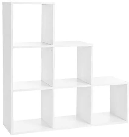 Regál do obývačky, 6 priehradiek, 97,5x97,5x29cm, biely