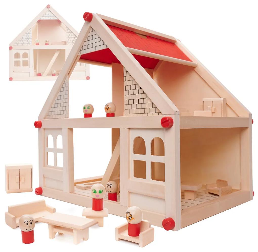 KIK Drevený domček pre bábiky s nábytkom, 26 x 40 x 38 cm, KX6486_1
