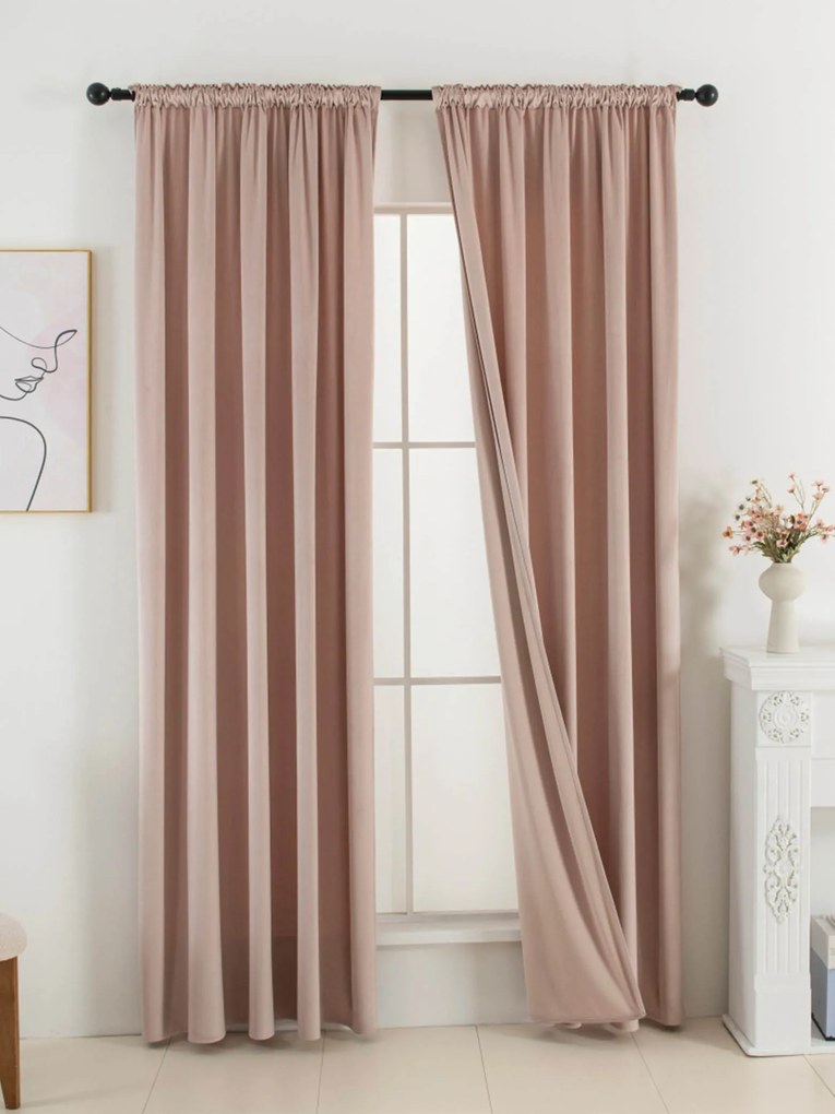 Zamatové zatemňovacie závesy Cesar púdrové - 140 x 180 cm (2ks) - riasiaca stuha