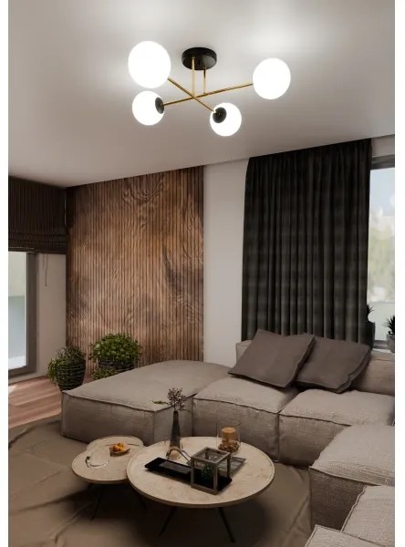 Luster na tyči MAGNUM 4xE14/10W/230V biela/zlatá/čierna