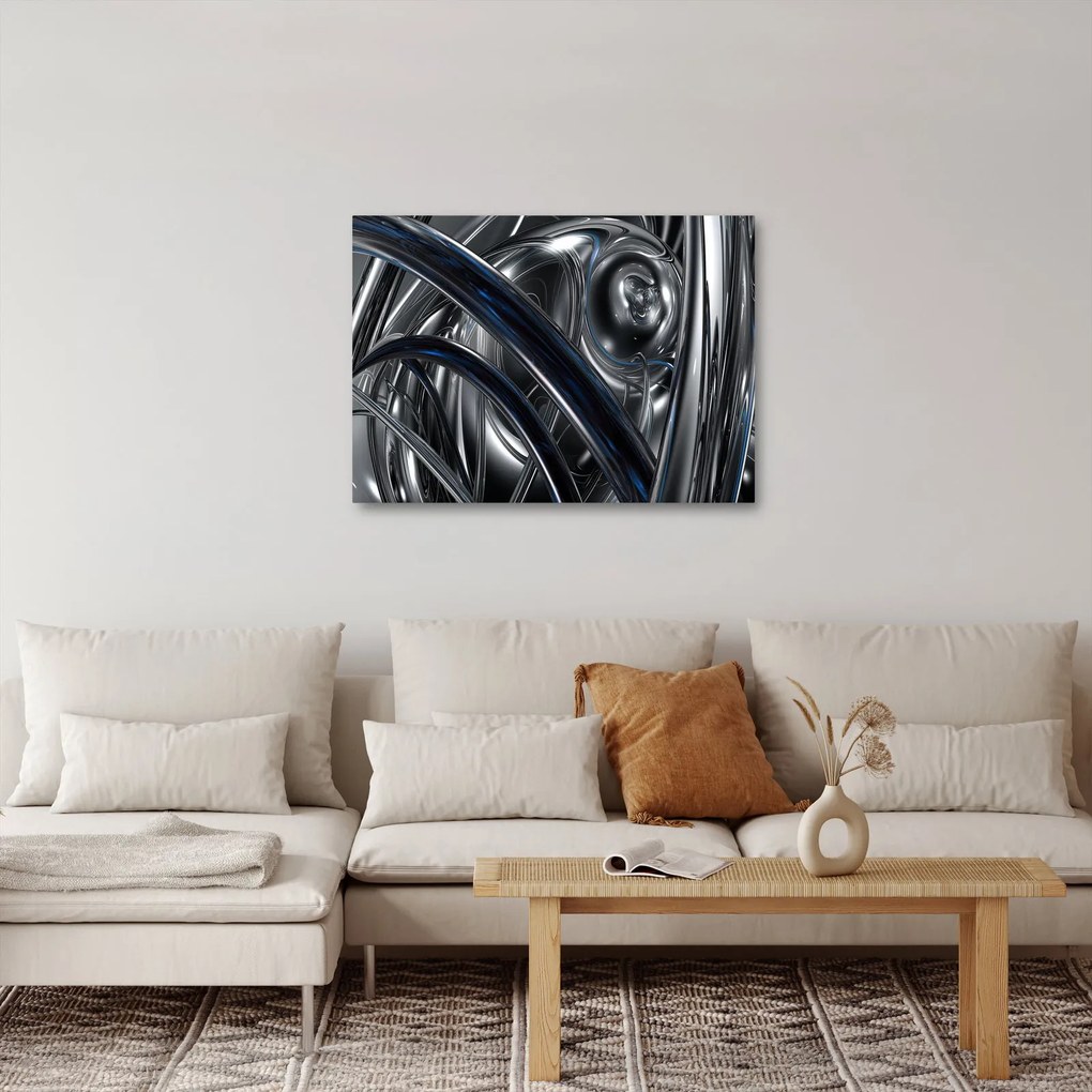 Obraz sivej abstrakcie s modrou (70x50 cm)