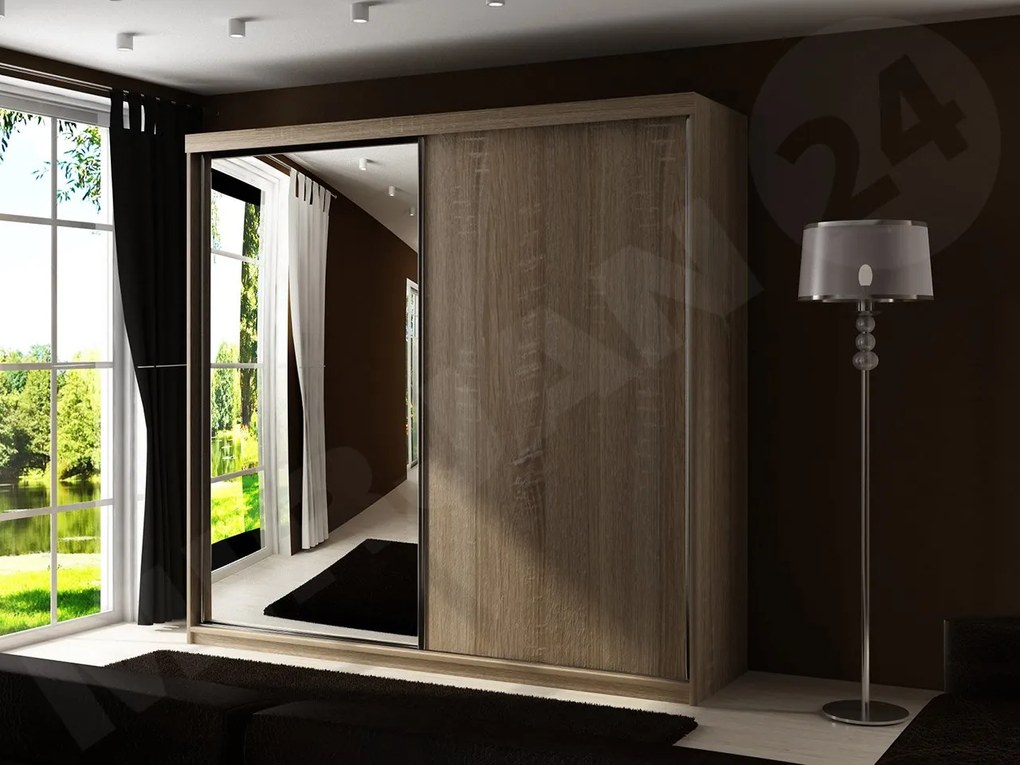 Skriňa so zrkadlom Sahara 23/200, Osvetlenie: osvetlenie LED modré, Farba:: jaseň tmavý