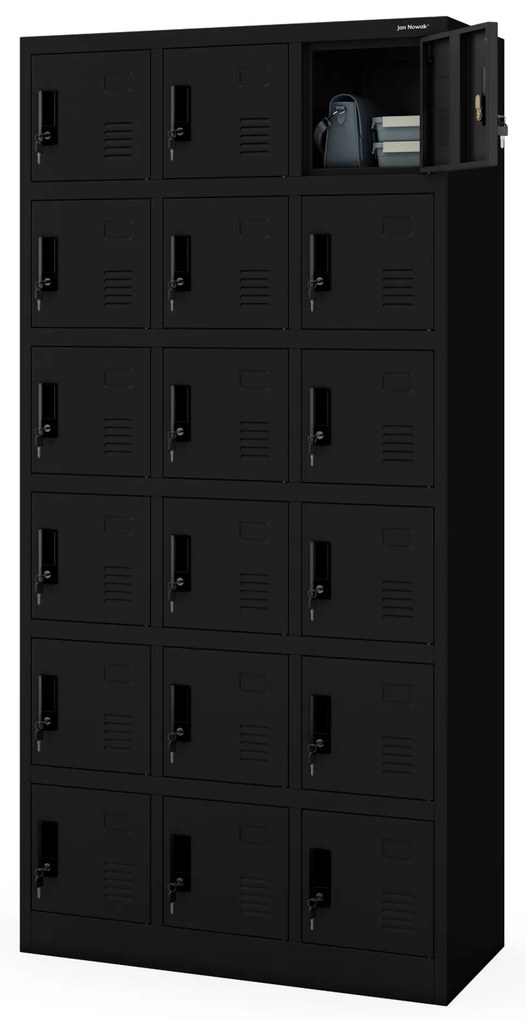 Sociálna skrinka s priehradkami KAROL, 900 x 1850 x 400 mm, čierna