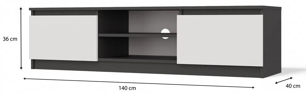 TV skrinka Musecalo 140 (antracit + biela). Akcia -23%. Vlastná spoľahlivá doprava až k Vám domov. 1132503