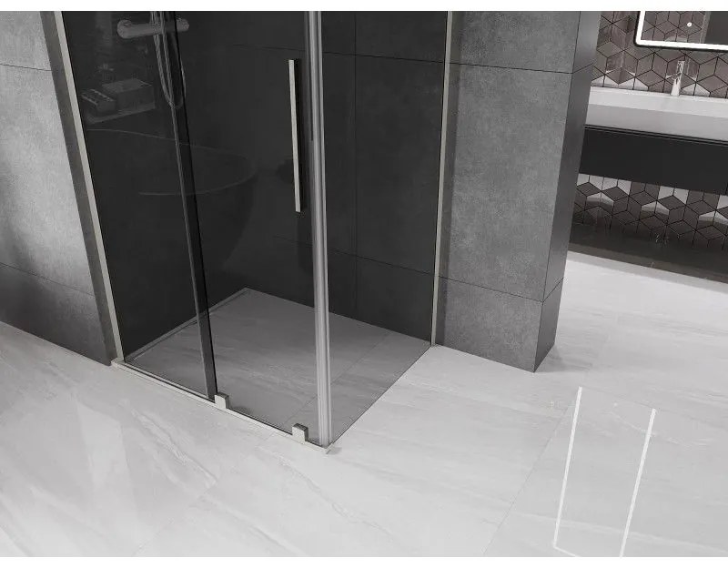 Mexen Velar L, sprchový kút s posuvnými dverami 110 x 90 cm, 8mm šedé sklo, brúsená oceľ, 871-110-090-43-97