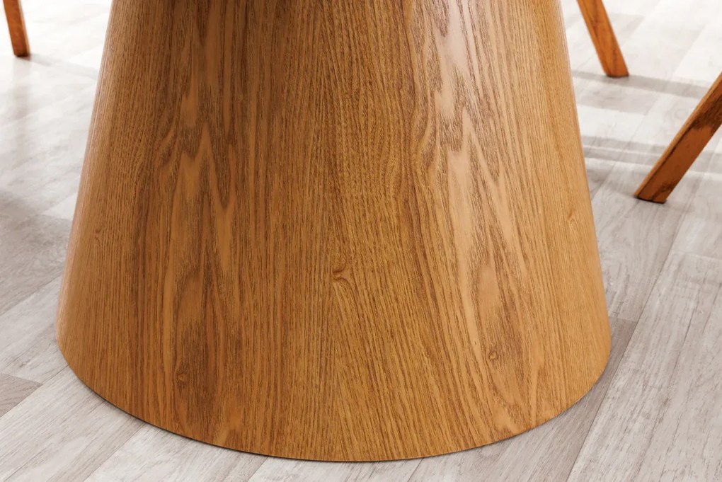 Jedálenský stôl UNIQUE 120 cm okrúhly, dubové drevo, dyhovaná keramika, doska z bieleho mramoru