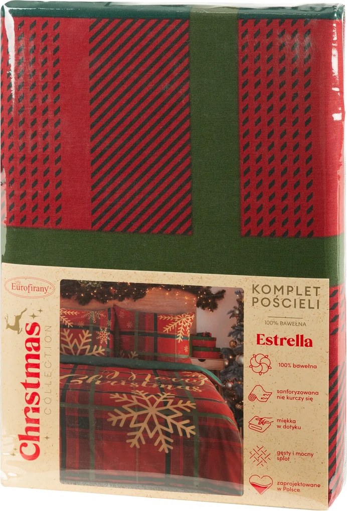 VIANOČNÉ RENFORCÉ OBLIEČKY ESTRELLA 200X220 CM, 2 KS 70X80 CM VZOROVANÉ