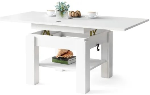 Rozkladací konferenčný/jedálenský stôl so zvíhacou doskou CALEB biela