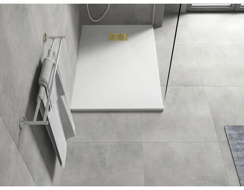 Mexen Hugo, obdĺžniková sprchová vanička SMC 120 x 90 cm, biela, zlatá krytka, 42109012-G