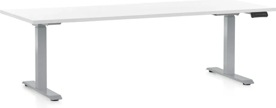 Výškovo nastaviteľný stôl OfficeTech D, 200 x 80 cm, sivá podnož, biela