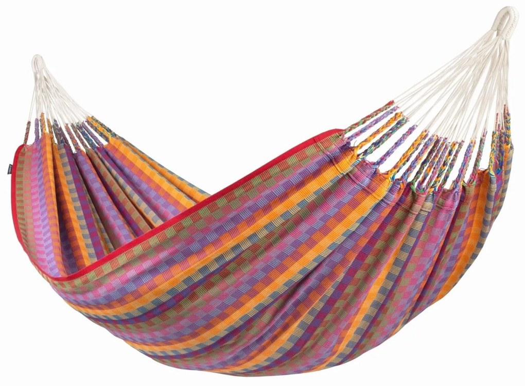 La Siesta FLORA DOUBLE STRIPES -  pevná hojdacia sieť s ručne pletenými popruhmi, 100 % organická bavlna