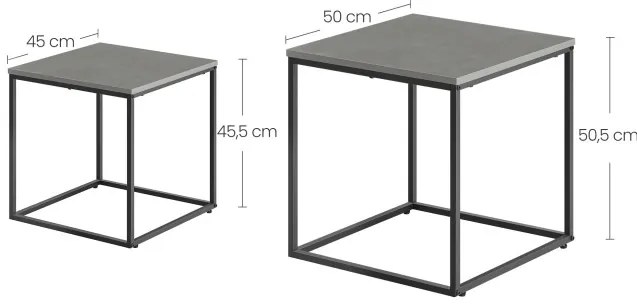Set dvoch štvorcových konferenčných stolíkov - betón (čierne nohy)