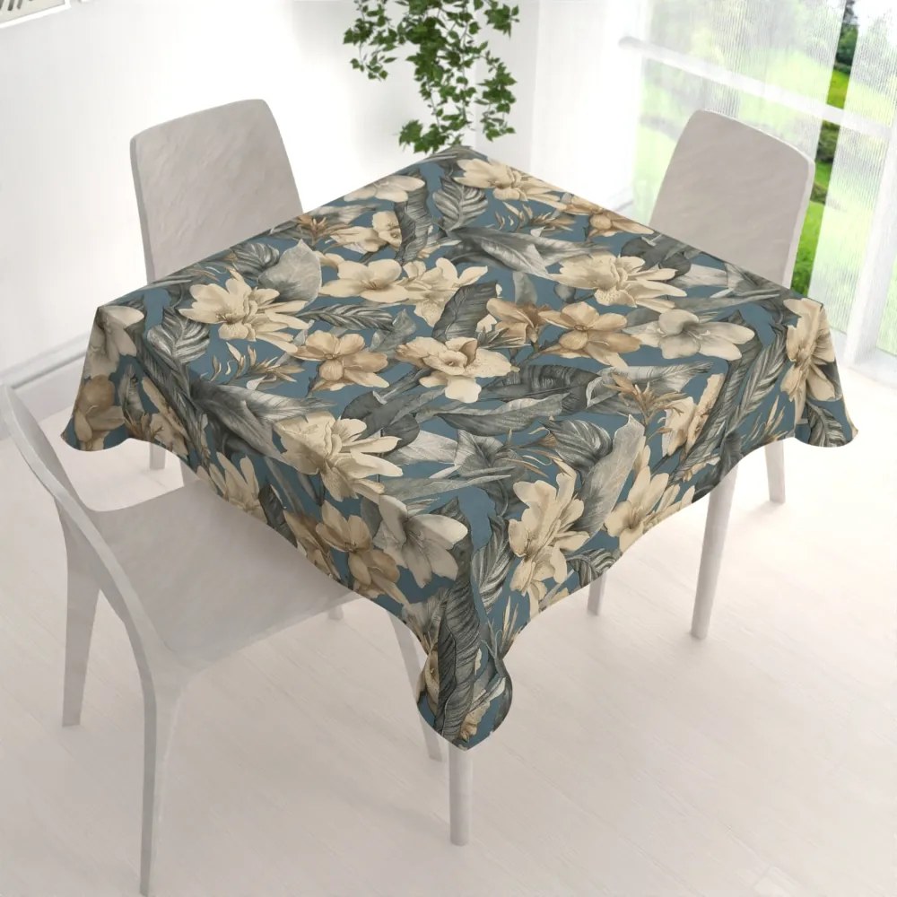 Biante Dekoračný štvorcový obrus Porto PRT-005 Kvety a listy na tmavo modrom 100x100 cm
