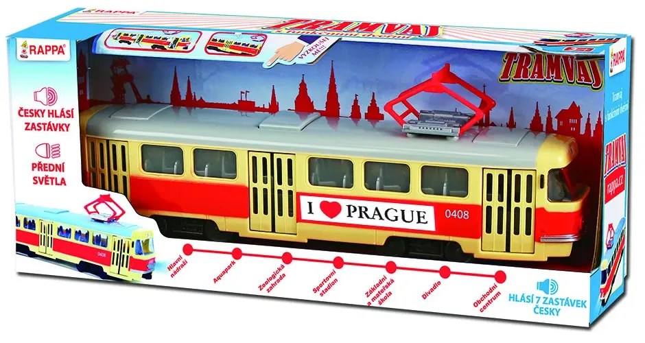 RAPPA Električka Tatra T3 hlásiaci zastávky v češtine - 28 cm - I Love Prague - Rappa