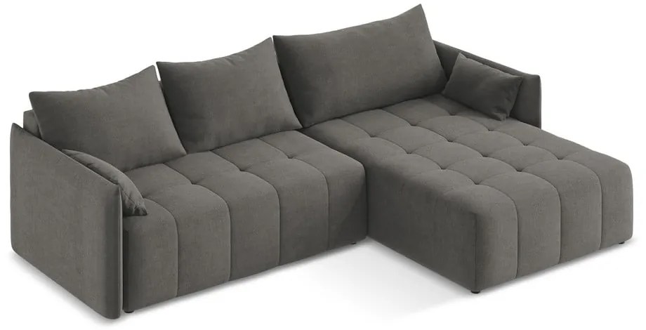 Tmavosivá rozkladacia/s úložným priestorom rohová pohovka (pravý roh/s leňoškou) Moku – Makamii