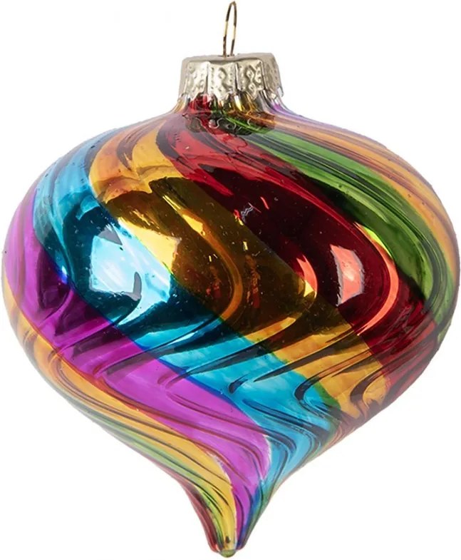 Farebná pruhovaná sklenená ozdoba špicatá banka - Ø 8*8 cm