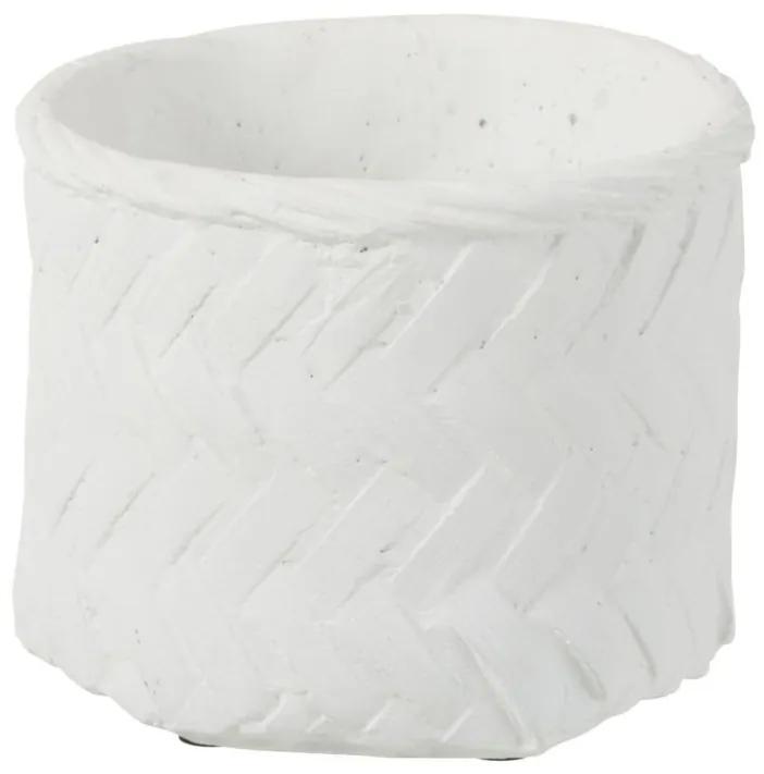 Biely cementový kvetináč -imitace tkaného kvetináče S- Ø 13,5*11,5 cm