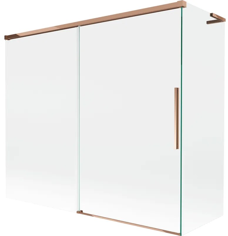 Mexen Rox, L posuvná 2-krídlová vaňová zástena 180 + 90 x 150 cm, 8mm číre sklo, ružové zlato profil, 8C9L-180-090-60-00