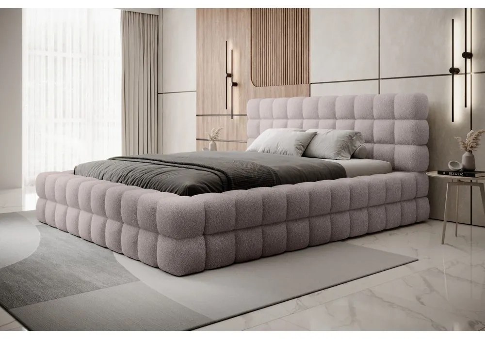 Svetloružová čalúnená dvojlôžková posteľ s úložným priestorom s roštom 180x200 cm Dizzle – ELTAP