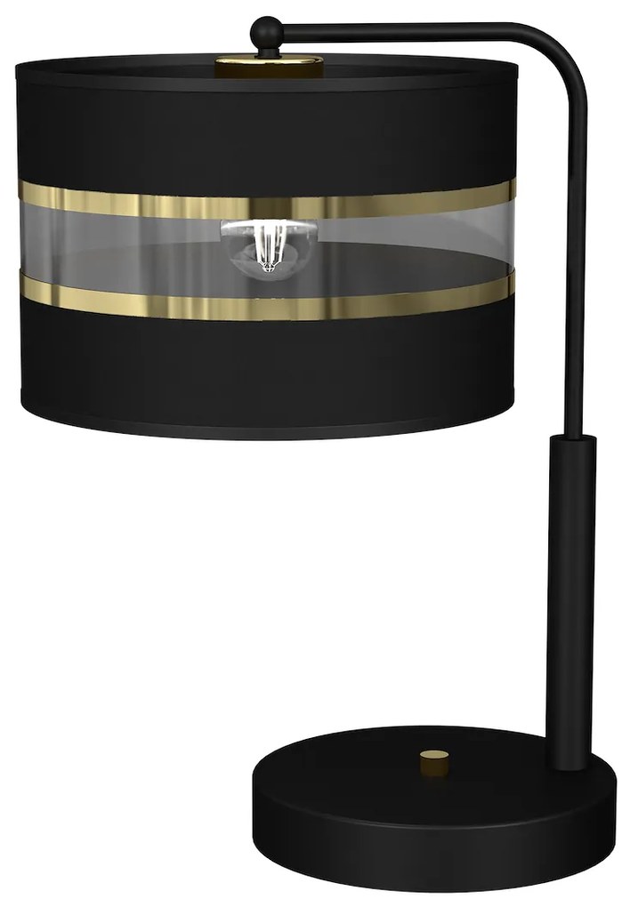 Stolná lampa Ultimo, 1x čierne/zlaté textilné tienidlo, b