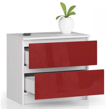 Nočný stolík K60 - biela/červená lesk