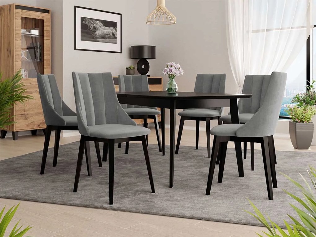 Rozkladací stôl Botiler 140x80 so 6 stoličkami ST97 07, Farby: čierny, Potah: Magic Velvet 2216