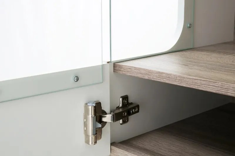 Vysoká vitrína Linate, biely lesk/dub, ľavá