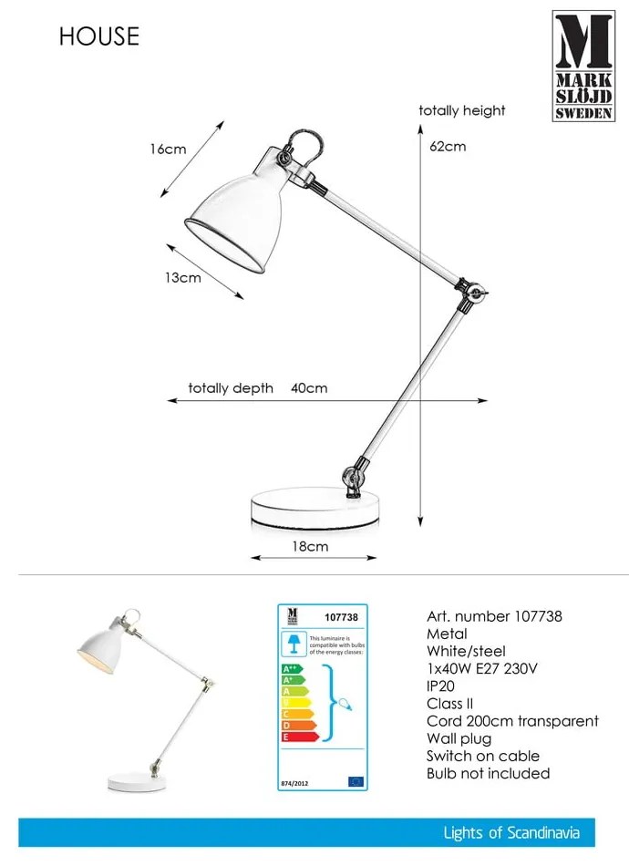 Biela stolová lampa Markslöjd House Table White