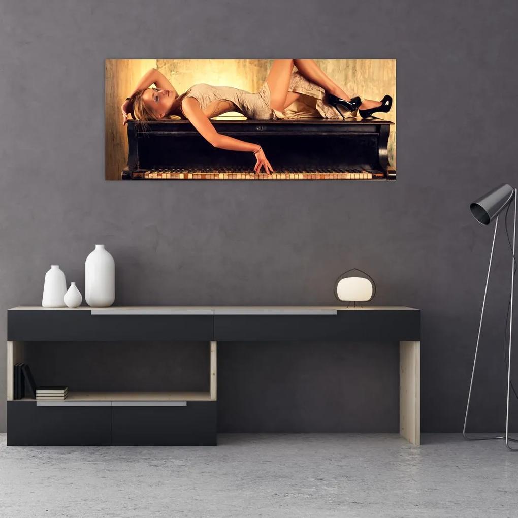 Obraz - Žena na klavíri (120x50 cm)