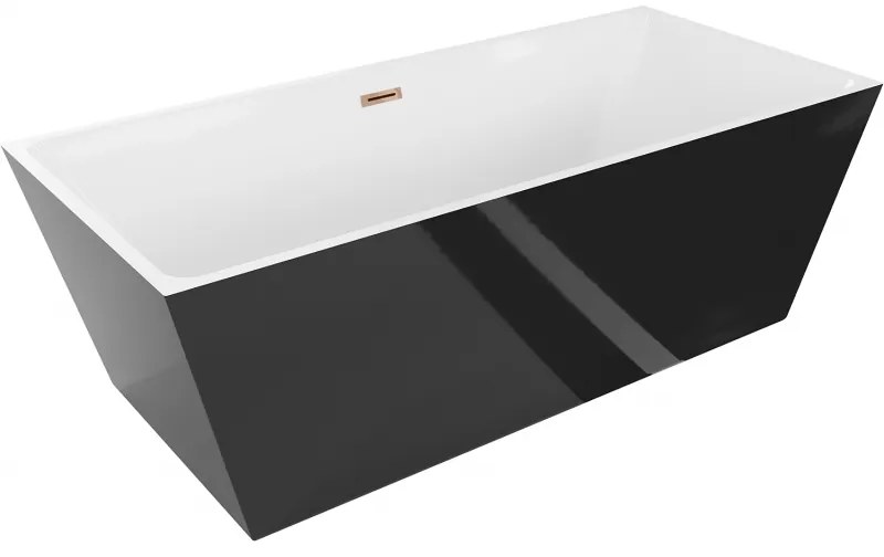 Mexen Lita, voľne stojaca vaňa 170 x 75 cm, biela-čierna, ružové zlato prepad, 52121707575-60