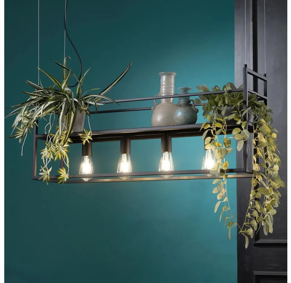 ONLI - Luster na lanku s poličkou JEFFER 4xE27/22W/230V čierna