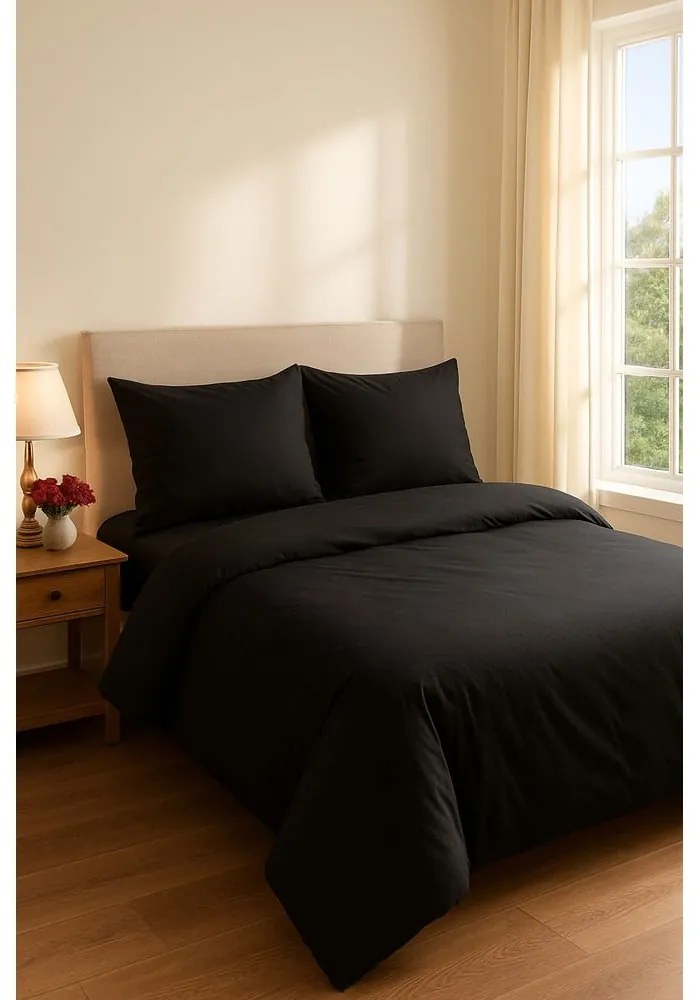 Čierne obliečky na dvojlôžko/predĺžené s plachtou/4-dielne 200x220 cm Classic – Mila Home