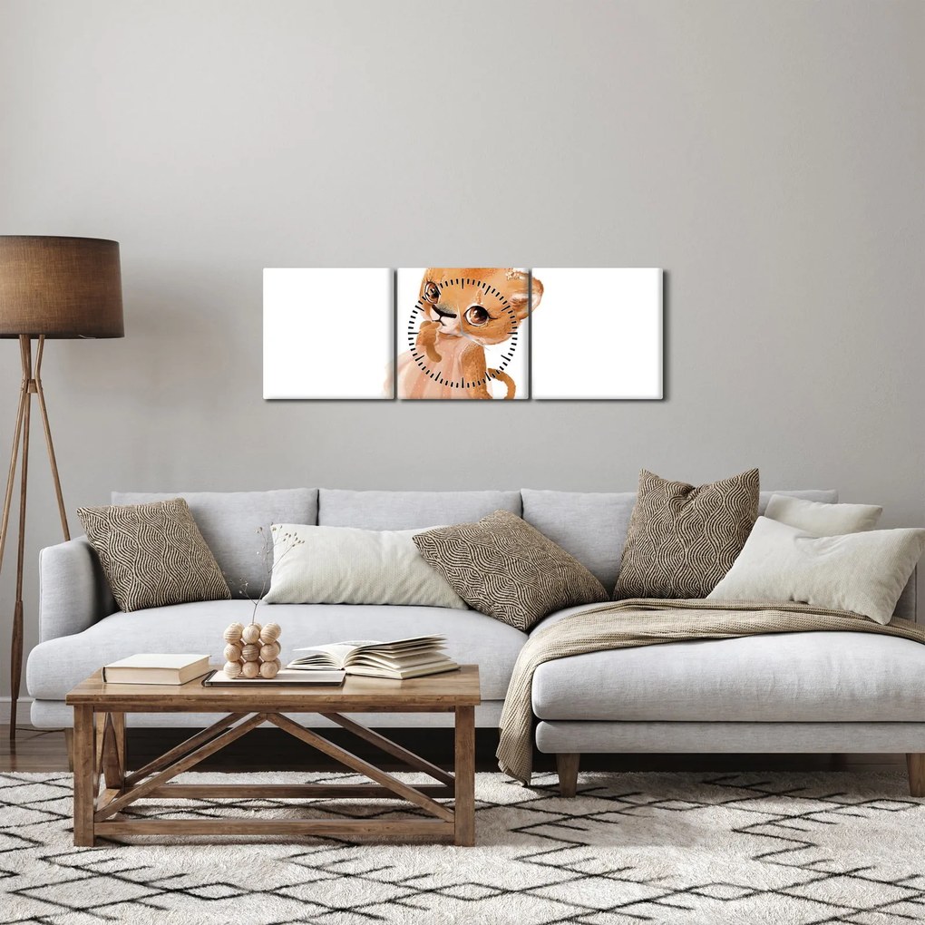 Obraz - Akvarelové zvieratko N⁰6 (s hodinami) (90x30 cm)