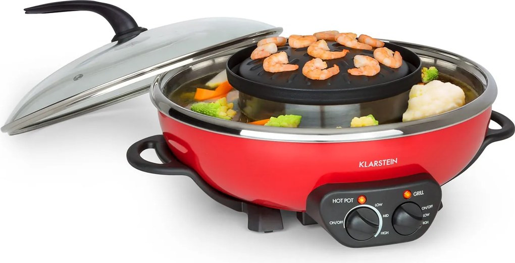 Klarstein Szechuan, hot pot a grilovacia platňa, objem 5 l, 1350 W, 600 W, červená
