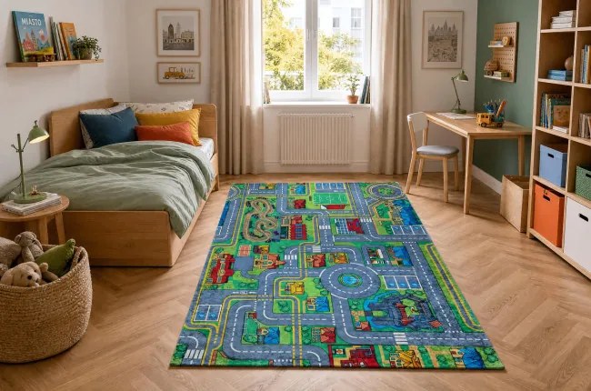 Detský koberec protišmykový BAMBINO 61500 zelený / sivý