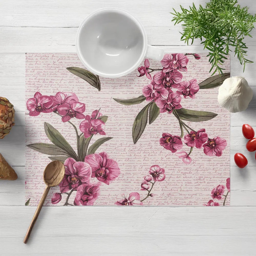 Biante Bavlnené prestieranie na stôl Sandra SA-635 Ružovofialové orchidey na bielom 30x40 cm