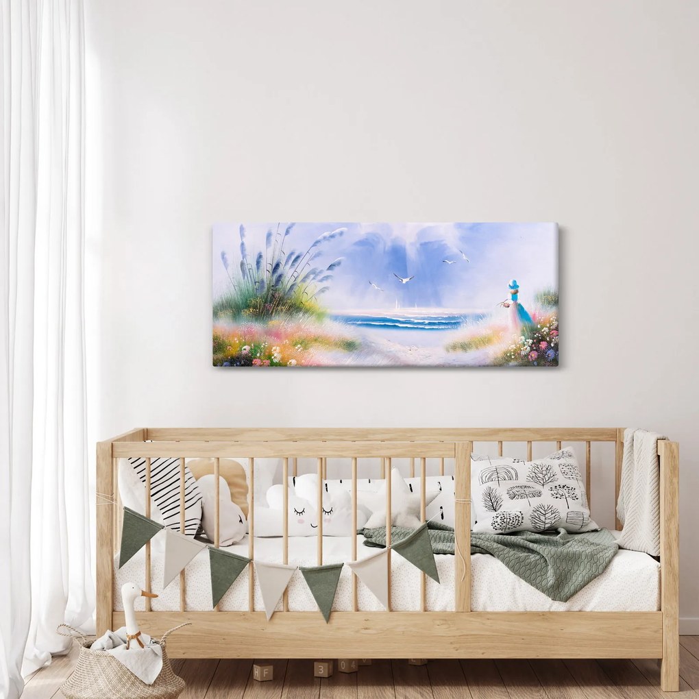 Obraz - Romantická pláž, olejomaľba (120x50 cm)