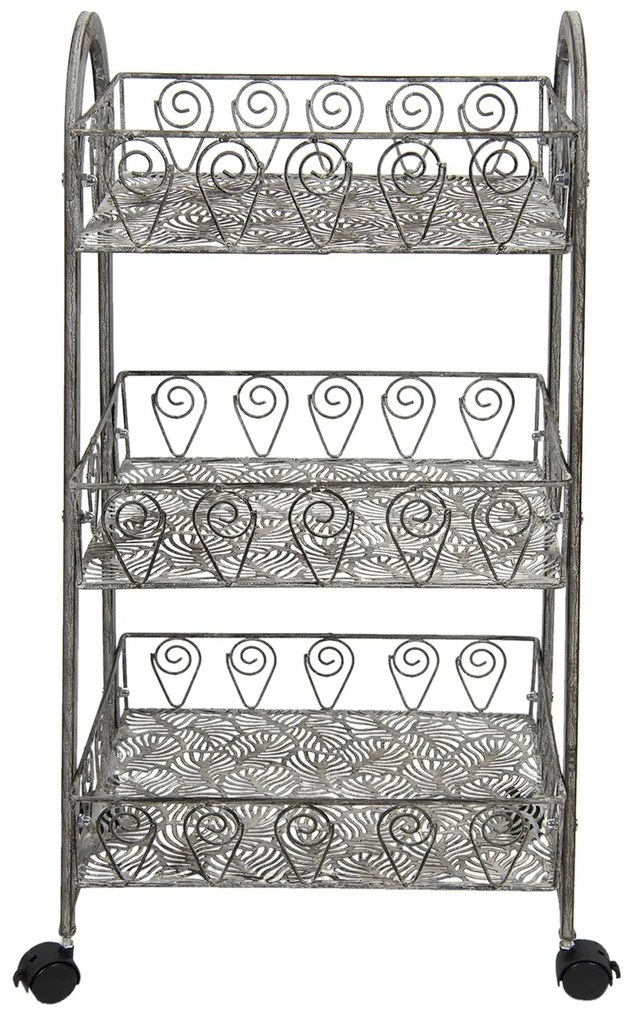 Šedý antik kovový vozík na kolieskach s košíkmi Violin - 37*26*80 cm