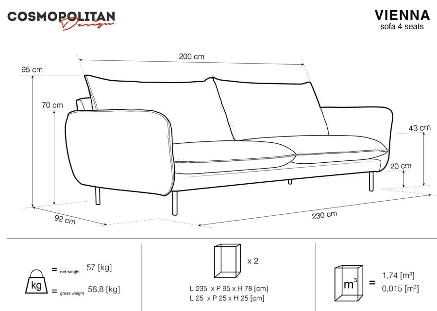 Béžová pohovka Cosmopolitan Design Vienna, 230 cm